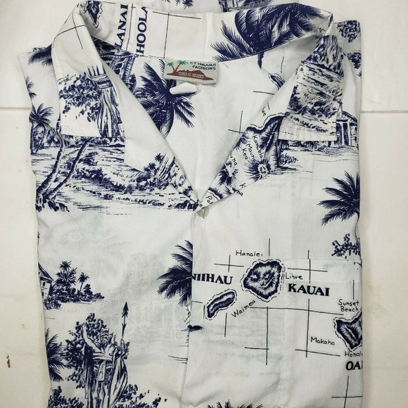 CT Hawaii Fashions Shirt Mens XL Cotton Poly Short Sleeve Chart Of Hawaiian Isl - Picture 4 of 7